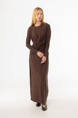 Brown Knot Crossover Maxi Dress