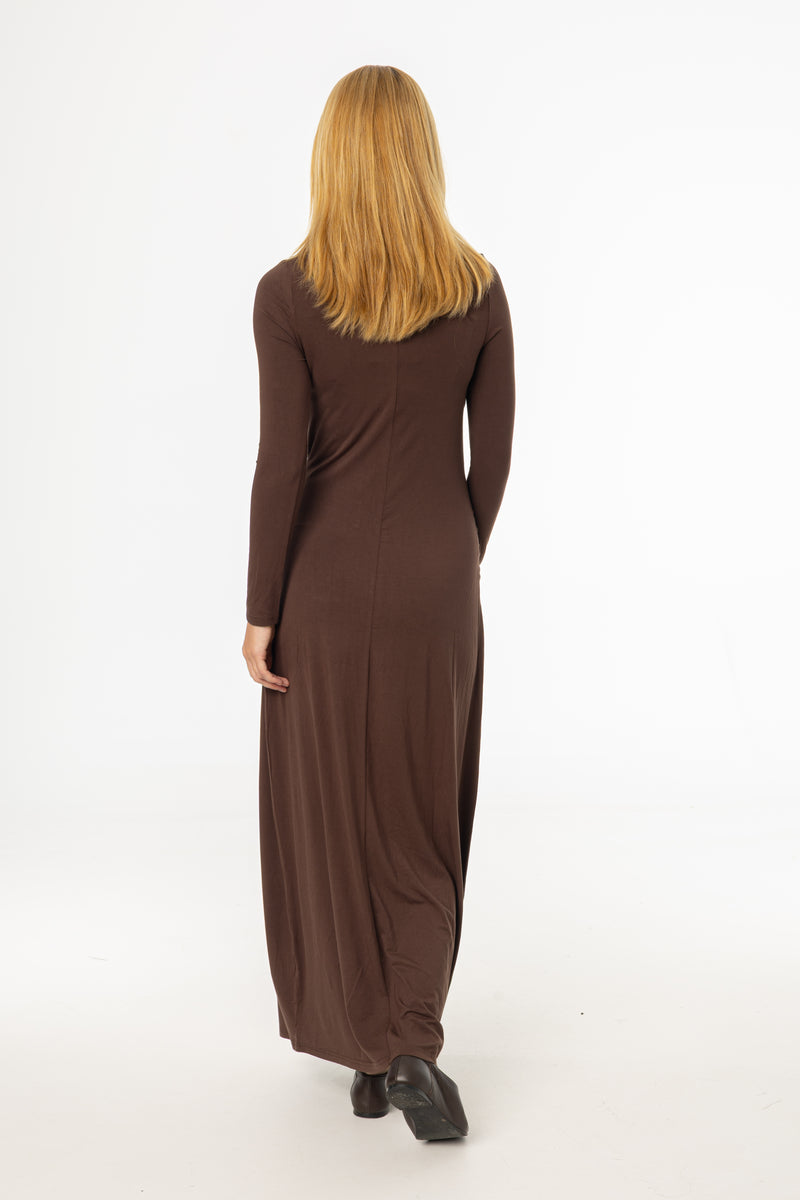 Brown Knot Crossover Maxi Dress
