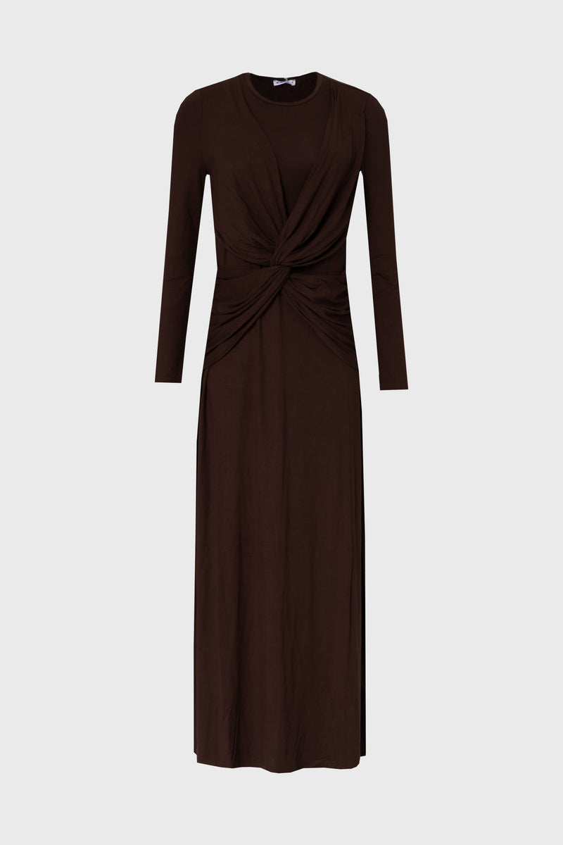 Brown Knot Crossover Maxi Dress