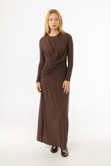 Brown Knot Crossover Maxi Dress