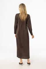 Brown Front Ruffle Silk Maxi