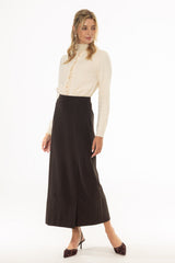 Brown Front Slit Paneled Maxi Skirt