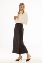 Brown Front Slit Paneled Maxi Skirt