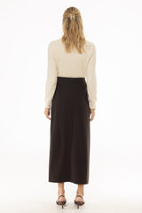Brown Front Slit Paneled Maxi Skirt