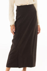 Brown Front Slit Paneled Maxi Skirt