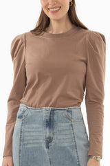 Brown Gathered Shoulder T-Shirt