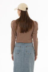 Brown Gathered Shoulder T-Shirt
