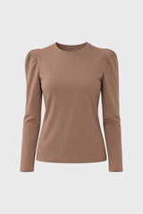 Brown Gathered Shoulder T-Shirt