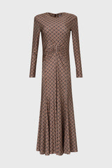Brown Geometric Ruched Maxi Dress