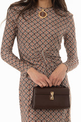 Brown Geometric Ruched Maxi Dress