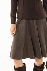 Brown Herringbone Pleated Skirt