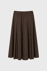 Brown Herringbone Pleated Skirt