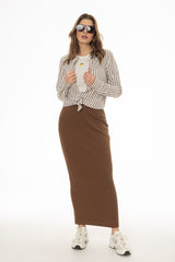 Brown Herringbone Textured Skirt