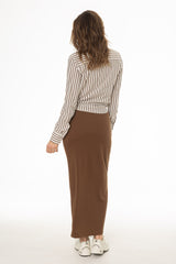 Brown Herringbone Textured Skirt