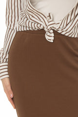 Brown Herringbone Textured Skirt