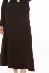 Brown Knit Panel Maxi Skirt