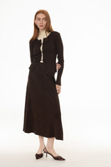 Brown Knit Panel Maxi Skirt
