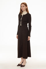 Brown Knit Panel Maxi Skirt