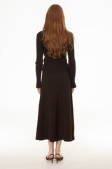 Brown Knit Panel Maxi Skirt