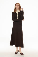 Brown Knit Panel Maxi Skirt