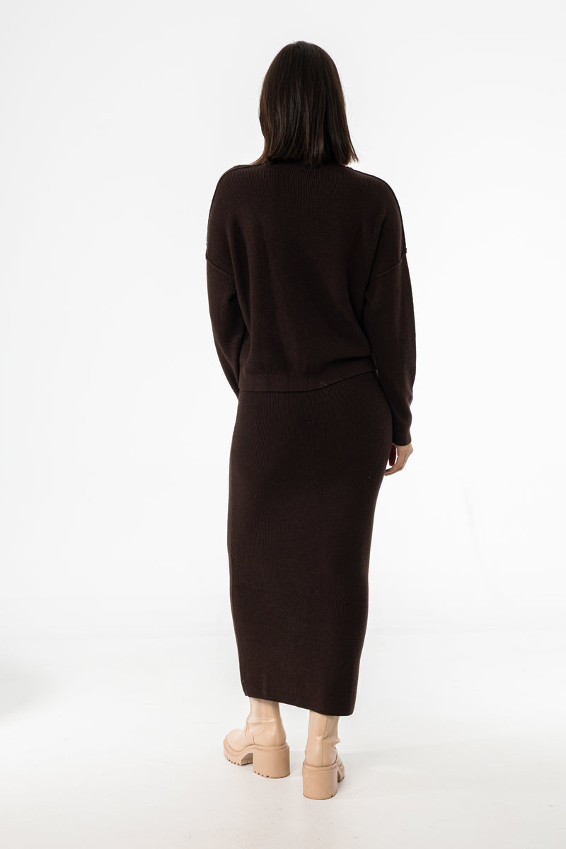 Brown Knit Maxi Skirt