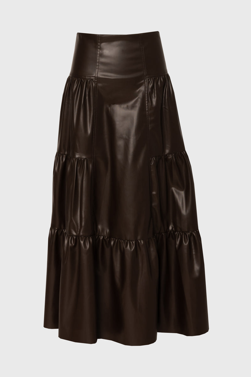 Brown Layered Faux Leather Skirt