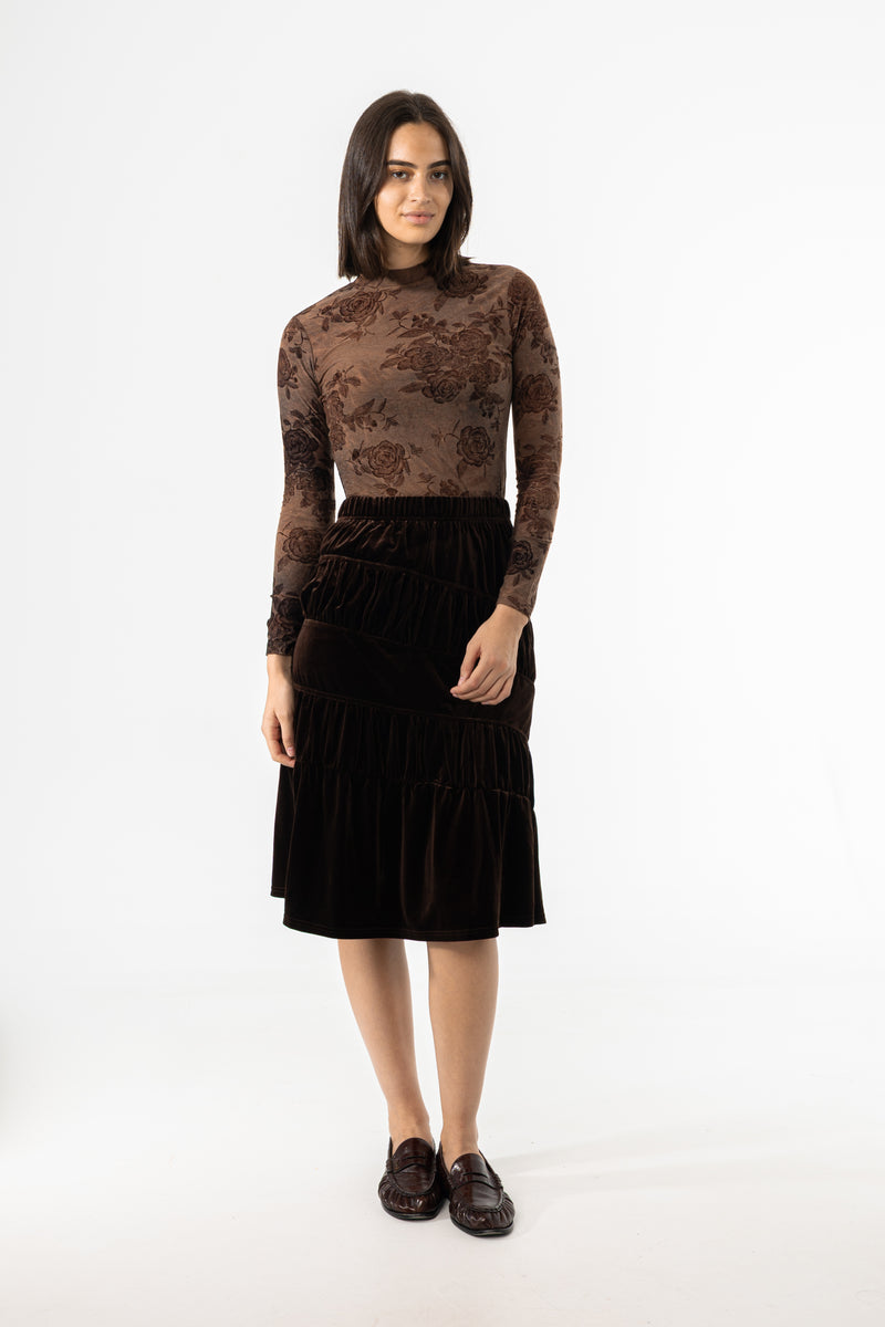 Brown Layered Velvet Skirt