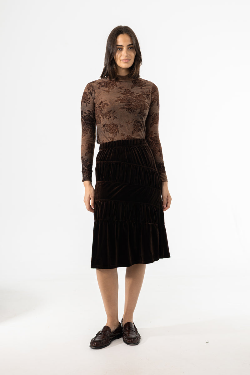 Brown Layered Velvet Skirt