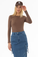 Brown Long Sleeve Ribbed T-Shirt