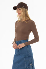 Brown Long Sleeve Ribbed T-Shirt