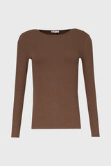 Brown Long Sleeve Ribbed T-Shirt