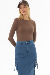 Brown Long Sleeve Ribbed T-Shirt