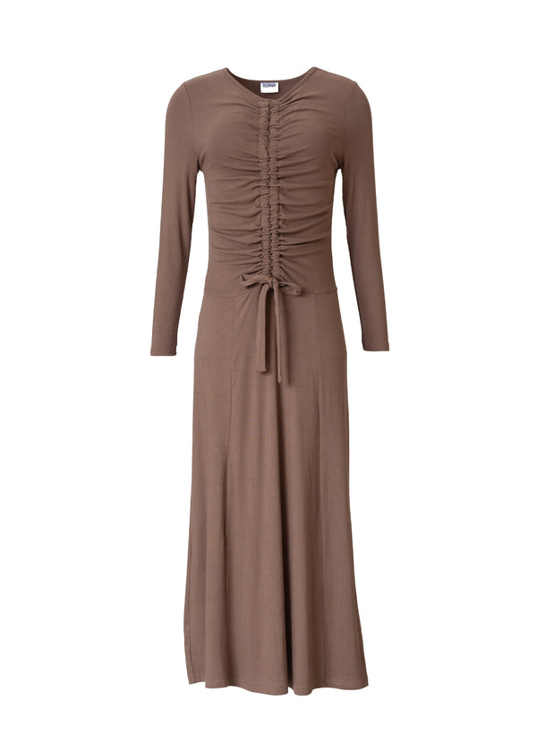Brown Long Sleeve Ruched Maxi