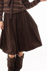 Brown Microsuede Flare Skirt