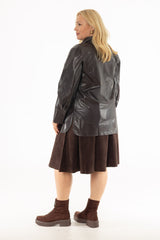 Brown Microsuede Flare Skirt