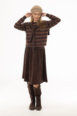 Brown Microsuede Flare Skirt