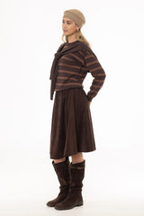 Brown Microsuede Flare Skirt