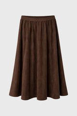 Brown Microsuede Flare Skirt