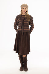 Brown Microsuede Flare Skirt