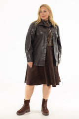 Brown Microsuede Flare Skirt