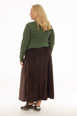Brown Microsuede Flared Maxi Skirt