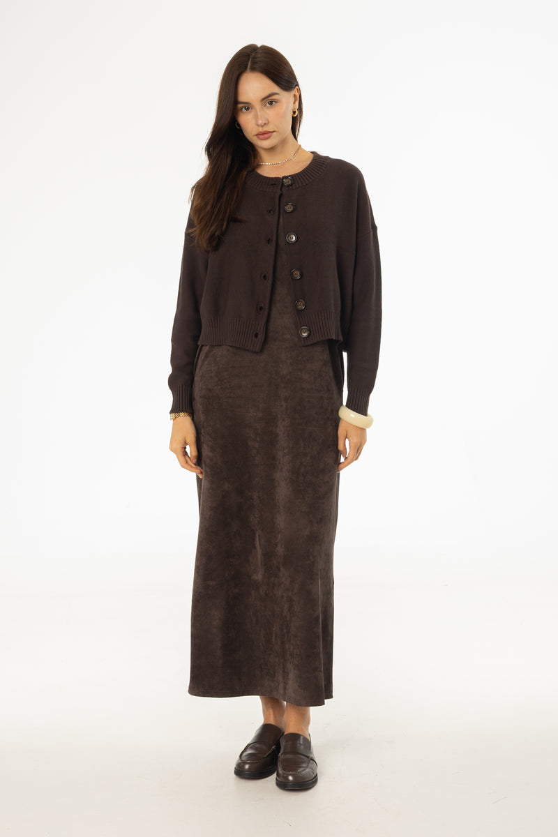 Brown Microsuede Maxi Jumper