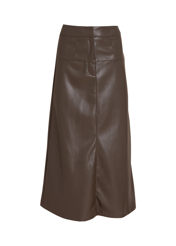 Brown Midi Leather Skirt