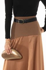 Brown Mixed Fabric Asymmetrical Skirt