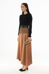 Brown Mixed Fabric Asymmetrical Skirt