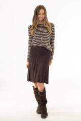 Brown Mixed Pleat Knee Length Skirt