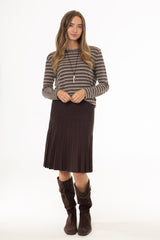 Brown Mixed Pleat Knee Length Skirt