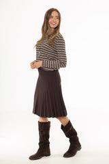 Brown Mixed Pleat Knee Length Skirt