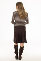 Brown Mixed Pleat Knee Length Skirt