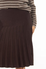 Brown Mixed Pleat Knee Length Skirt
